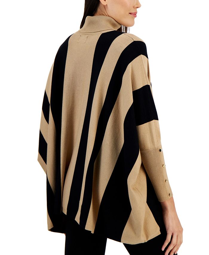 JM Collection Petite Striped Turtleneck Poncho Sweater, Created for ...