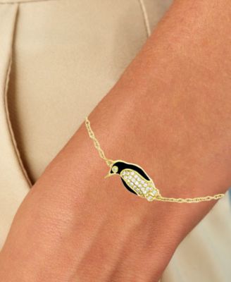 Cubic Zirconia & Black Enamel Penguin Bolo Bracelet