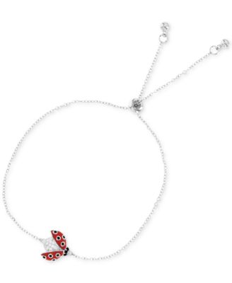 Cubic Zirconia & Enamel Ladybug Bolo Bracelet - SILVER
