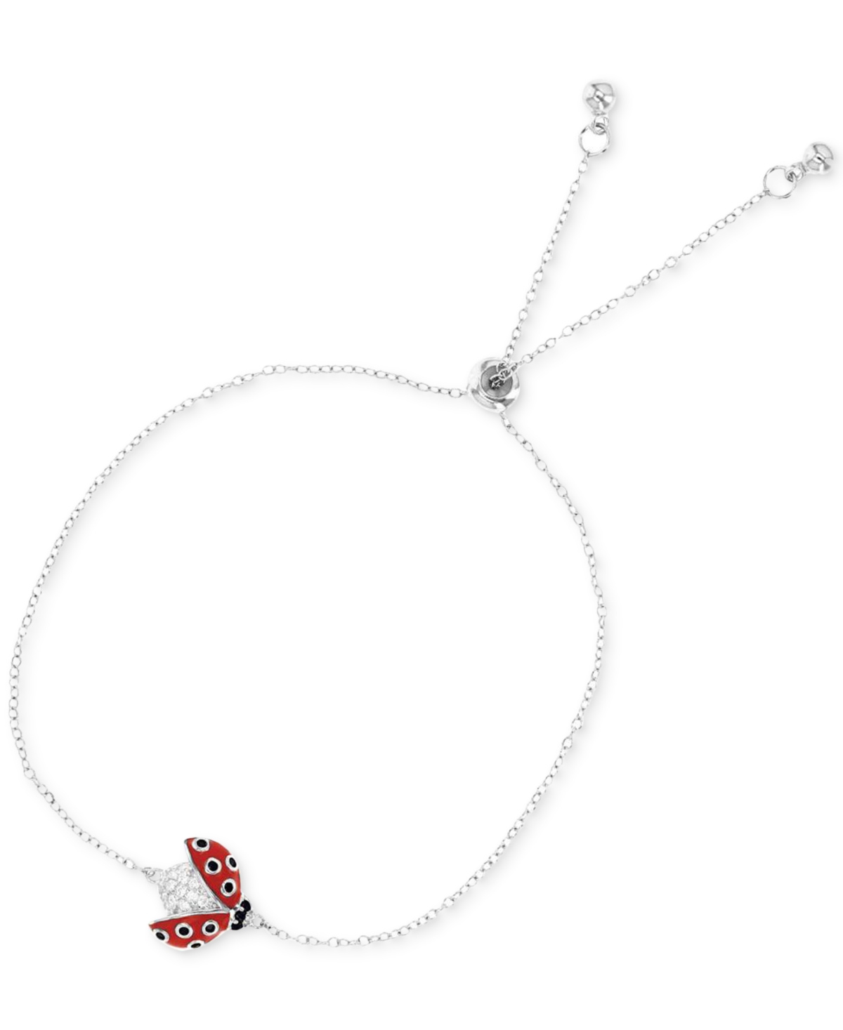 Macy's Cubic Zirconia & Enamel Ladybug Bolo Bracelet In Silver