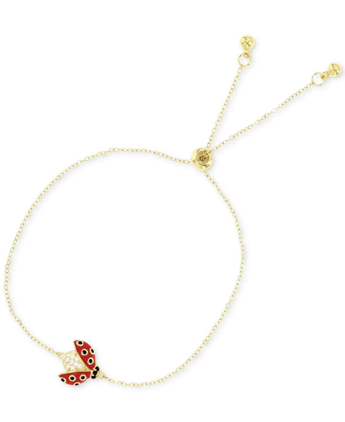 Cubic Zirconia & Enamel Ladybug Bolo Bracelet - GOLD