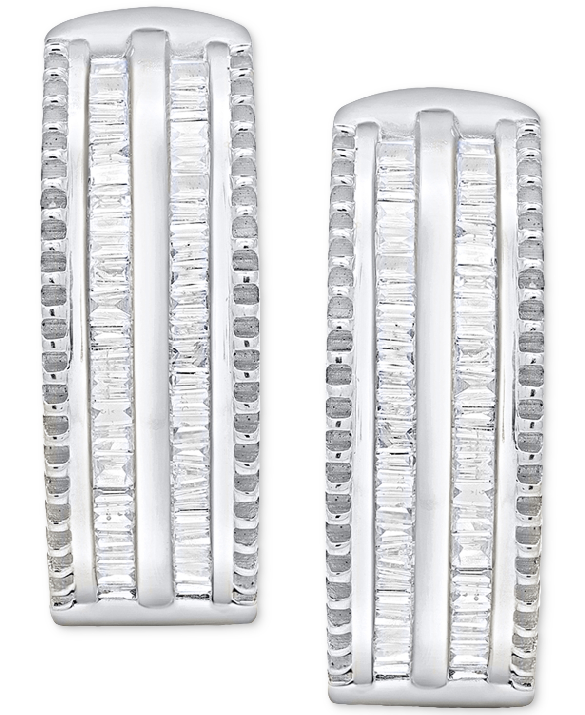 Diamond Baguette Hoop Earrings (1/2 ct. t.w.) or 14K Gold-Plated Sterling Silver - Sterling Silver
