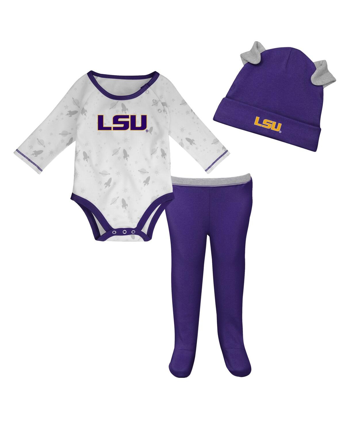 Outerstuff Babies' Newborn And Infant Boys And Girls Purple, White Lsu Tigers Dream Team Raglan Long Sleeve Bodysuit Ha In Purple,white