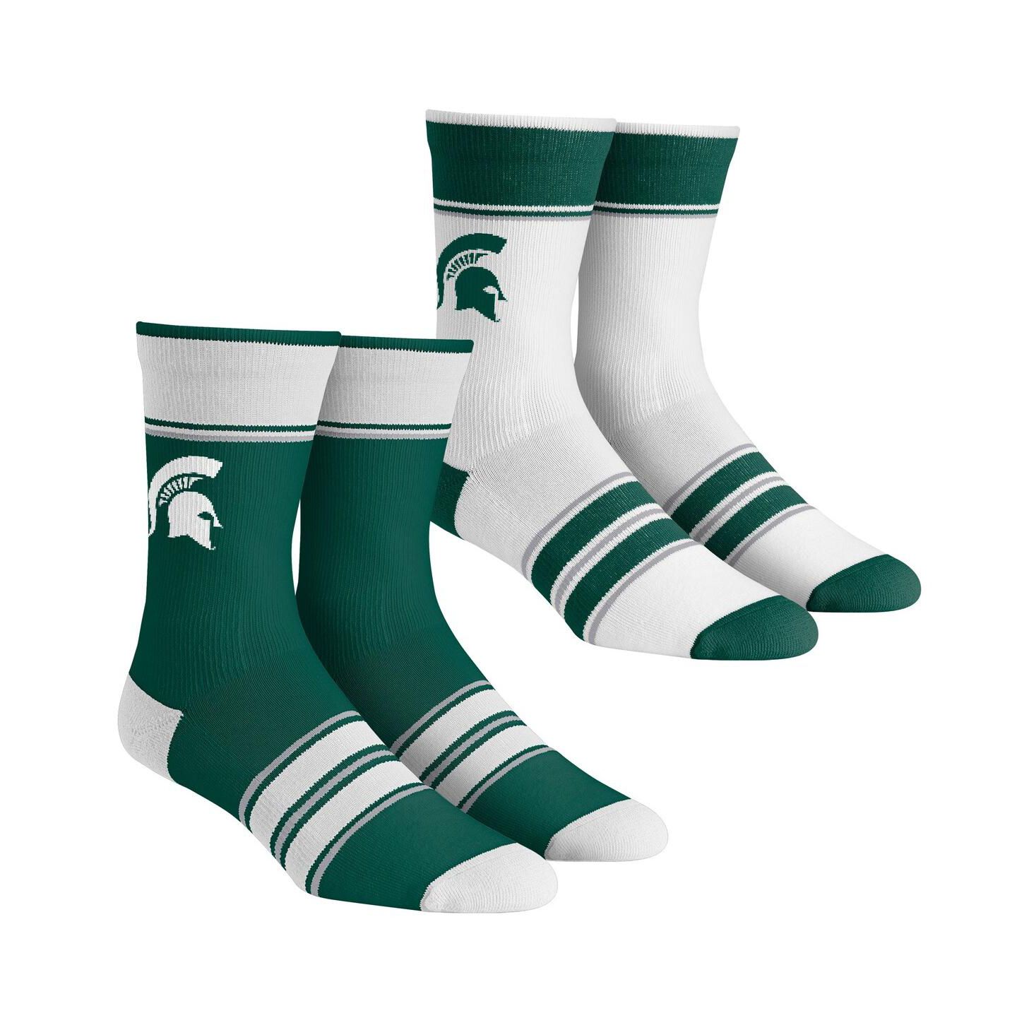 Rock 'Em Youth Boys and Girls Socks Michigan State Spartans Multi-Stripe 2-Pack Team Crew Sock Set — фото 1