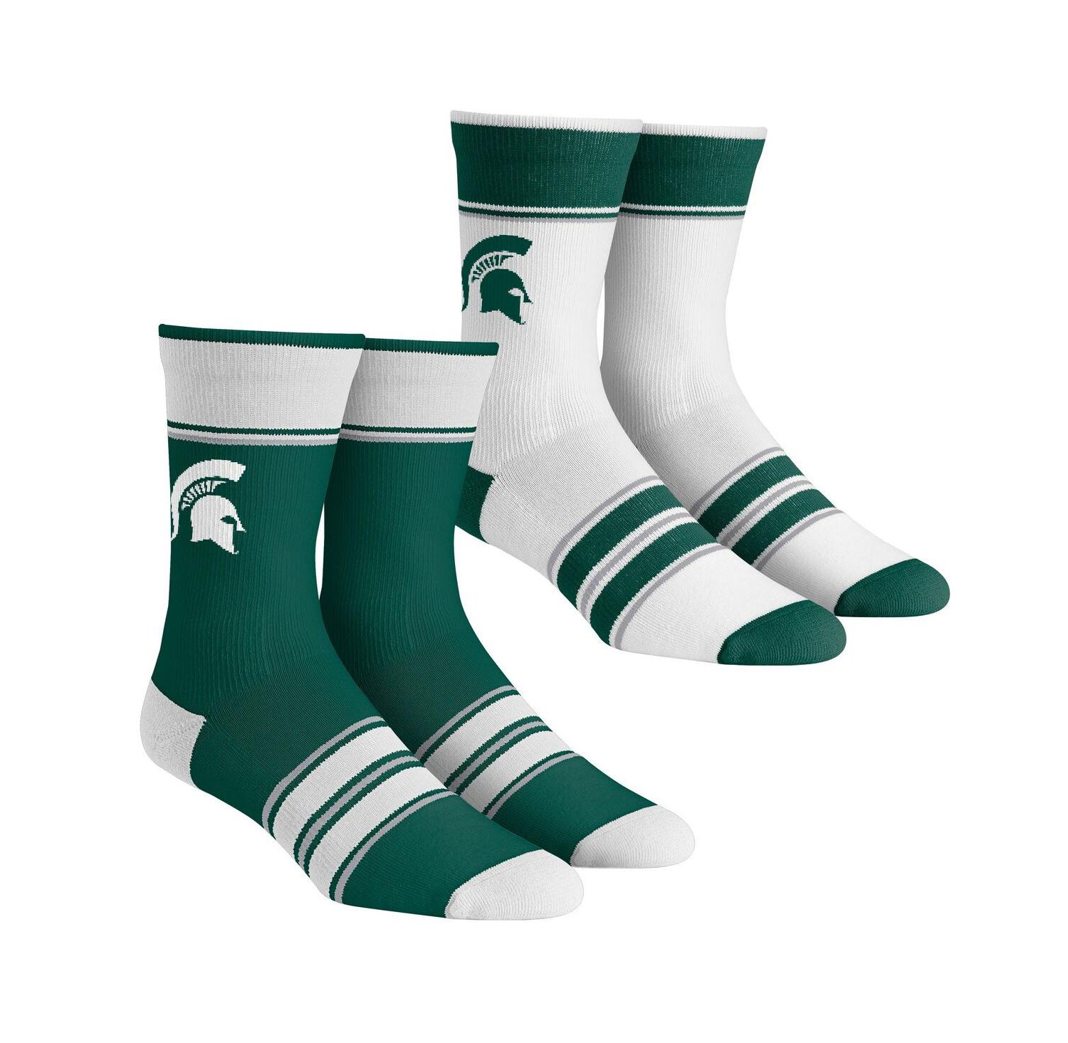 Youth Boys and Girls Socks Michigan State Spartans Multi-Stripe 2-Pack Team Crew Sock Set