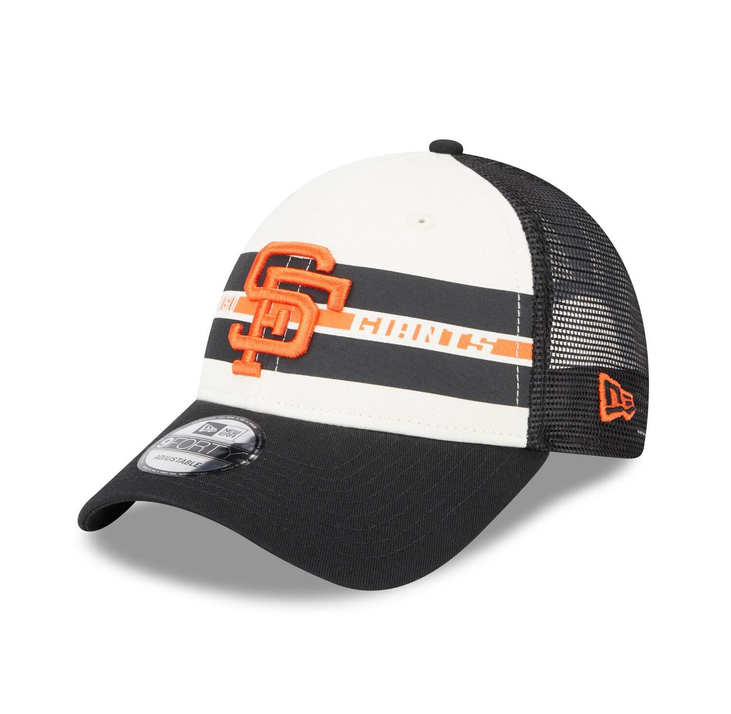 Men's White, Black San Francisco Giants Team Stripe Trucker 9FORTY Snapback Hat