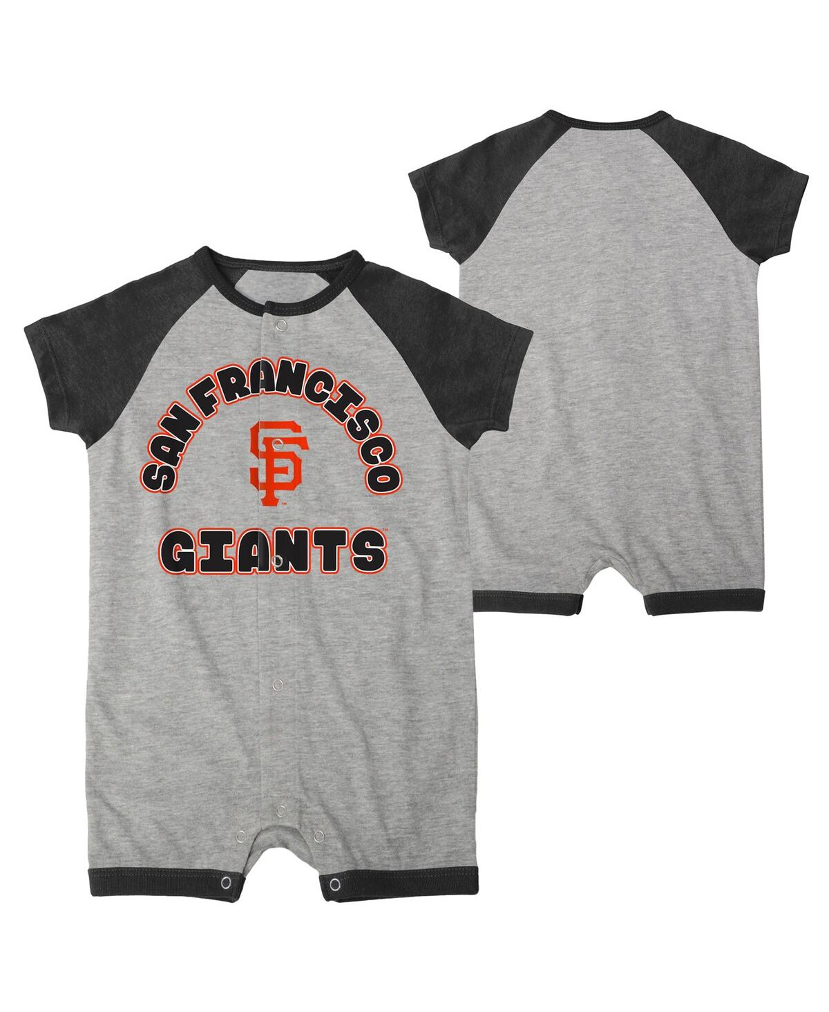 OUTERSTUFF NEWBORN AND INFANT BOYS AND GIRLS HEATHER GRAY SAN FRANCISCO GIANTS EXTRA BASE HIT RAGLAN FULL-SNAP 