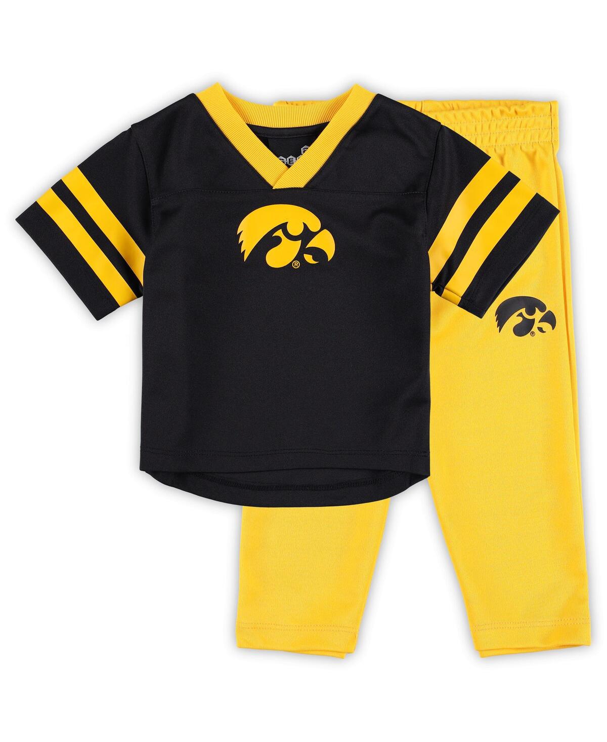Outerstuff Babies' Infant Boys And Girls Black, Gold Iowa Hawkeyes Red Zone Jersey And Pants Set In Black,gold