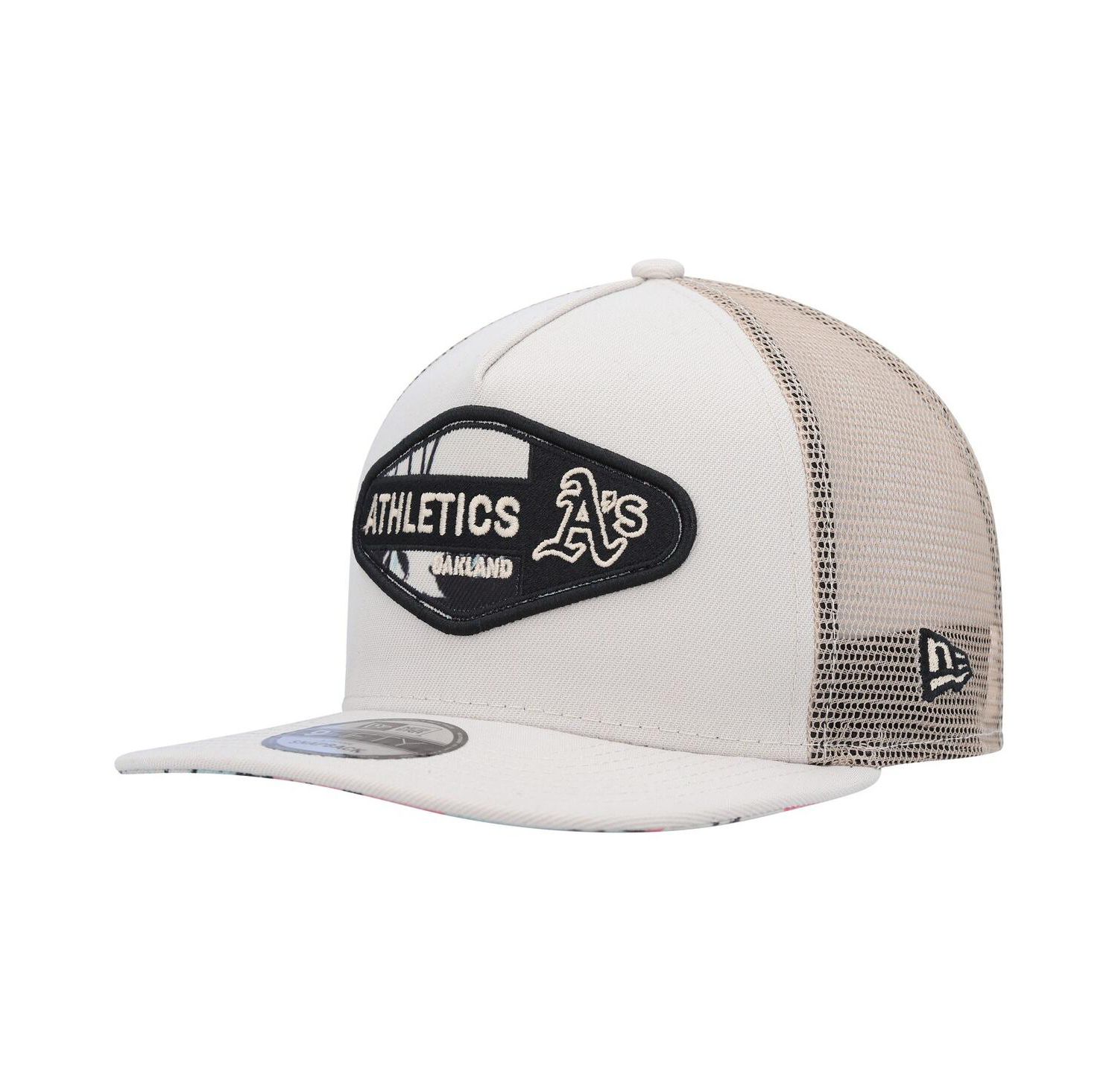 Men's Natural Oakland Athletics Retro Beachin' Patch A-Frame Trucker 9FIFTY Snapback Hat
