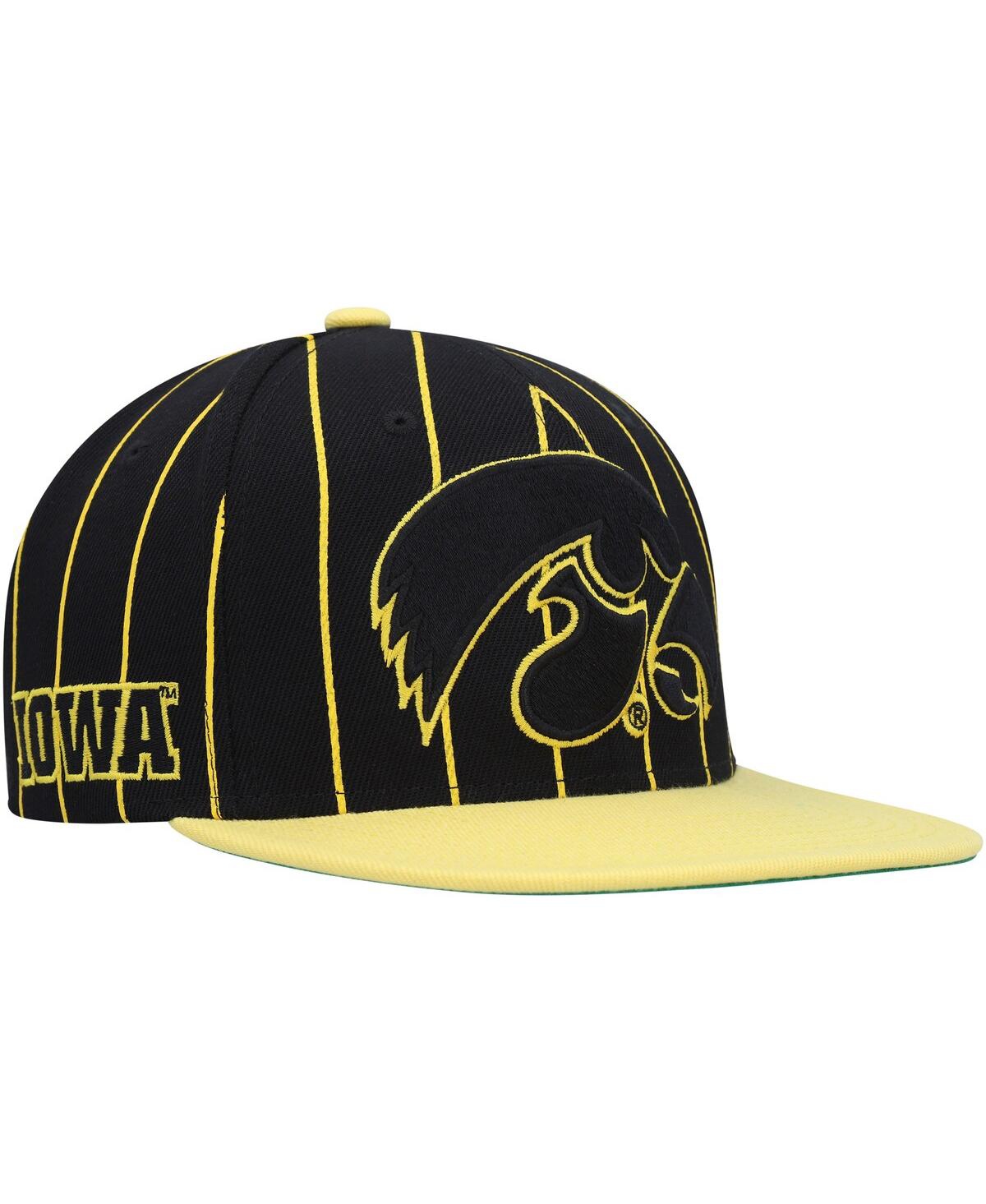 Mitchell & Ness Men's  Black Iowa Hawkeyes Team Pinstripe Snapback Hat In Black