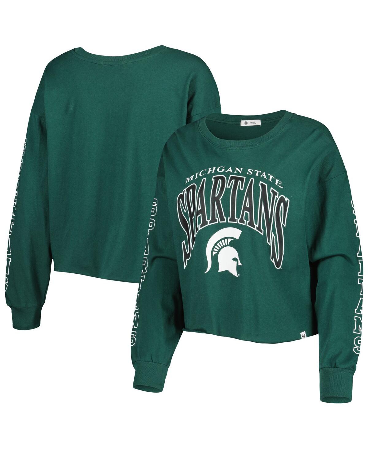 47 BRAND WOMEN'S '47 BRAND GREEN MICHIGAN STATE SPARTANS PARKWAY II CROPPED LONG SLEEVE T-SHIRT 