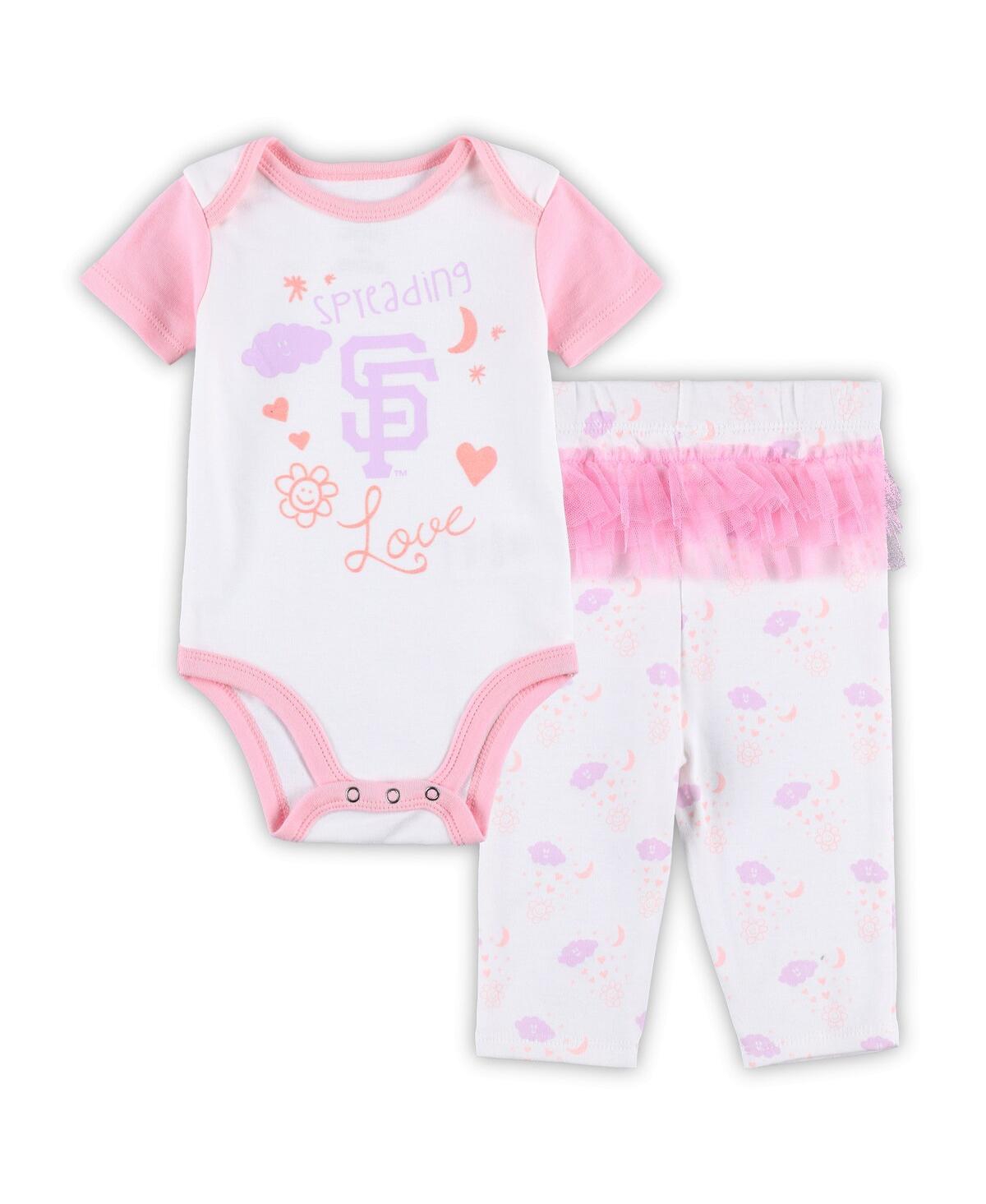 Outerstuff Newborn And Infant Boys And Girls White, Pink Los Angeles Dodgers Spreading Love Bodysuit And Tutu W In White,pink