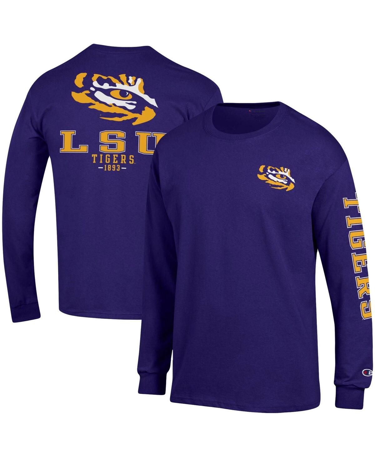 Shop Champion Men's  Purple Lsu Tigers Team Stack Long Sleeve T-shirt