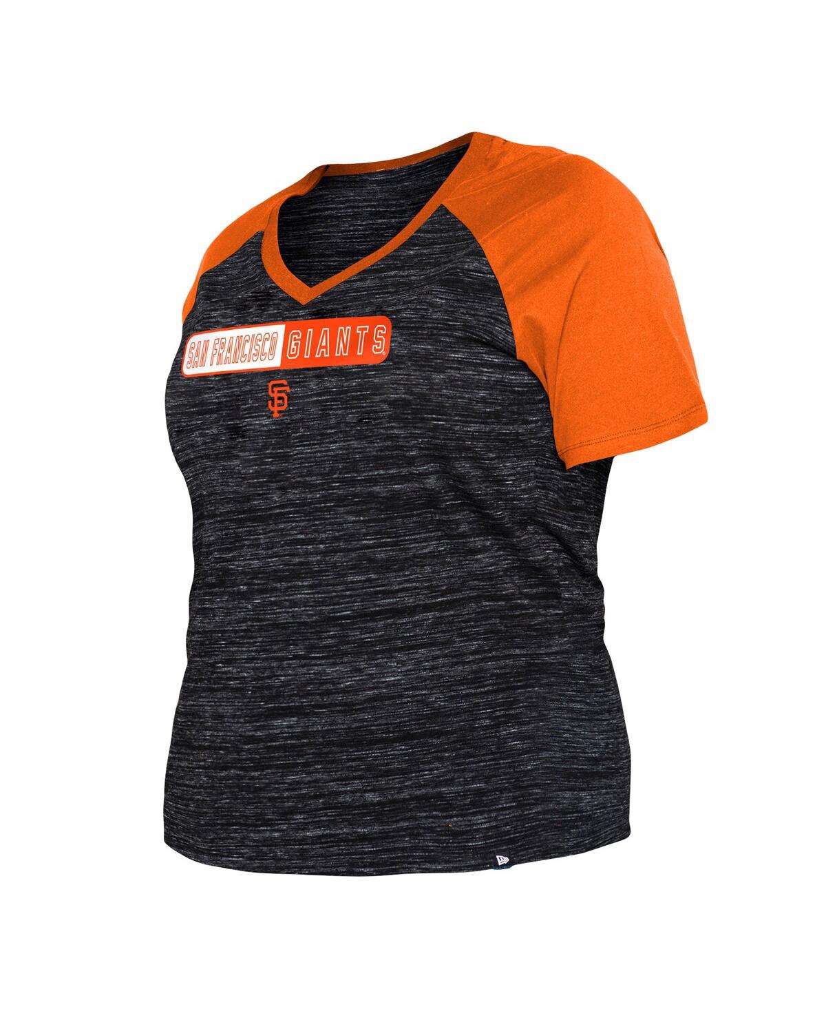 NEW ERA WOMEN'S NEW ERA BLACK SAN FRANCISCO GIANTS PLUS SIZE SPACE DYE RAGLAN V-NECK T-SHIRT 