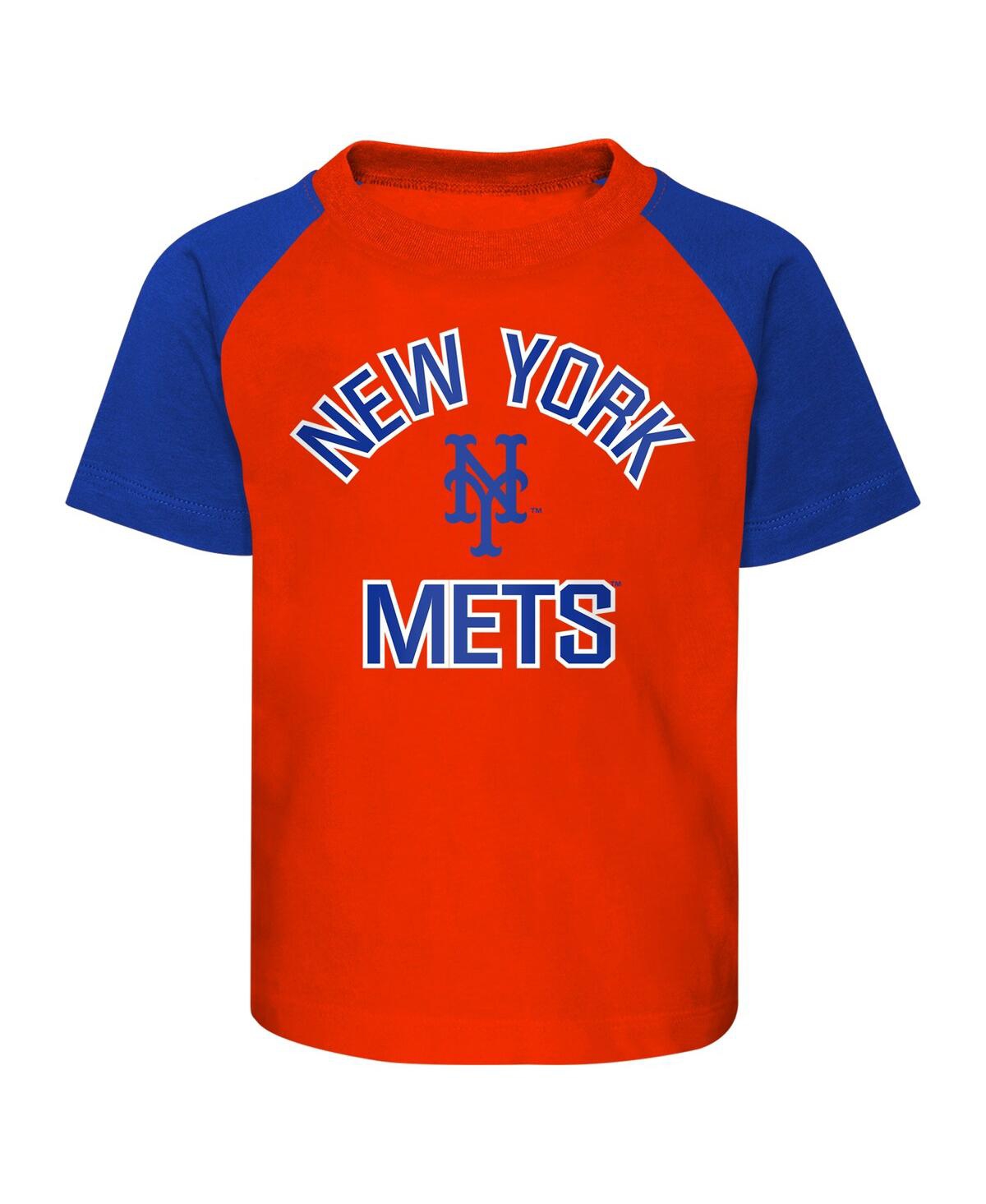 Shop Outerstuff Infant Boys And Girls Orange, Heather Gray New York Mets Ground Out Baller Raglan T-shirt And Shorts In Orange,heather Gray