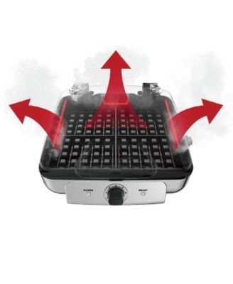 Gourmet Mechanical Stainless Steel Belgian Waffle Maker with Removable Plates, 4 Slice