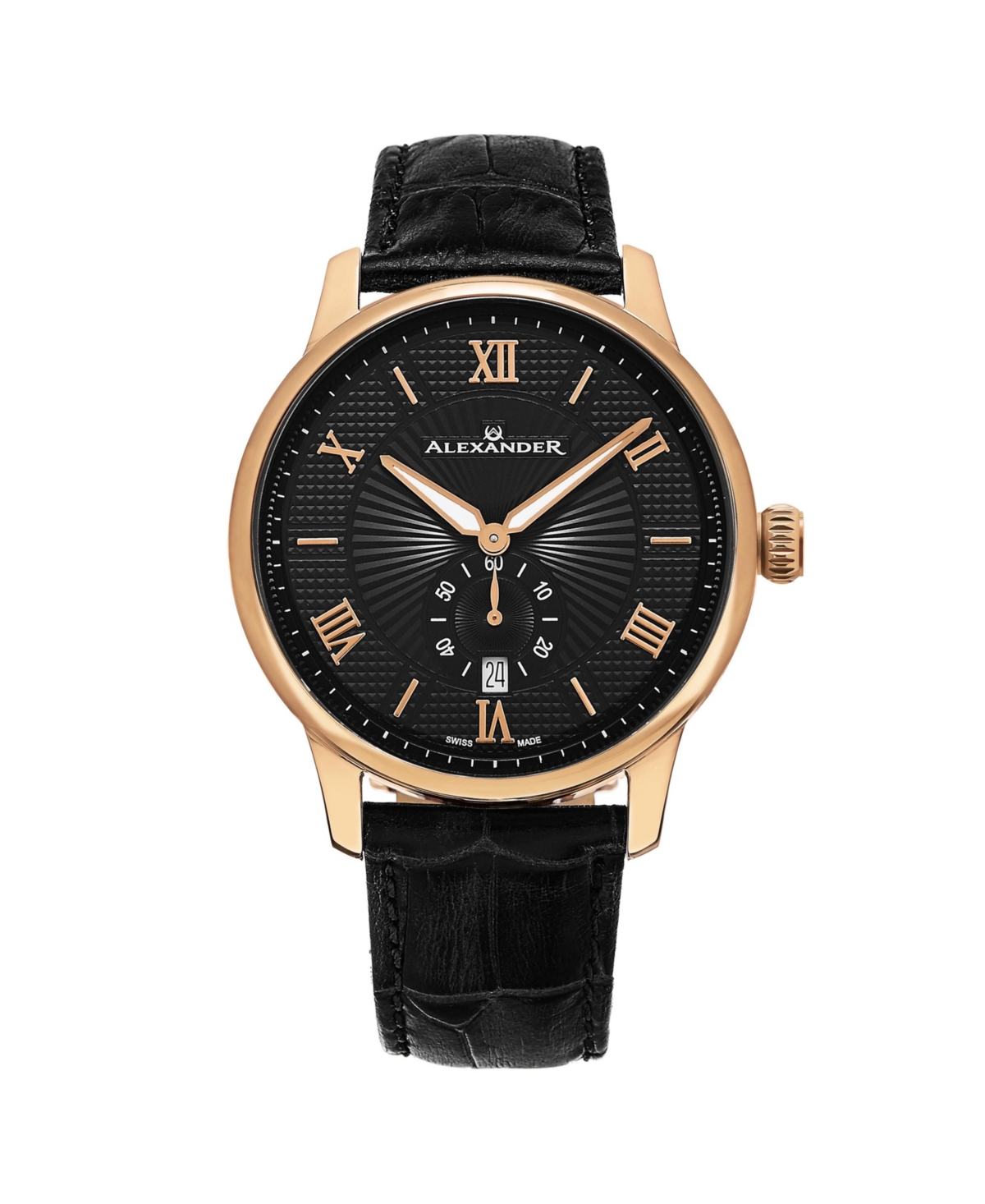 Men's Regalia Black Leather , Black Dial , 42mm Round Watch - Black