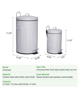 3.2 Gal./12-Liter and 0.8 Gal./3 Liter Old Time Style Round  White  Metal Step-on Trash Can Set