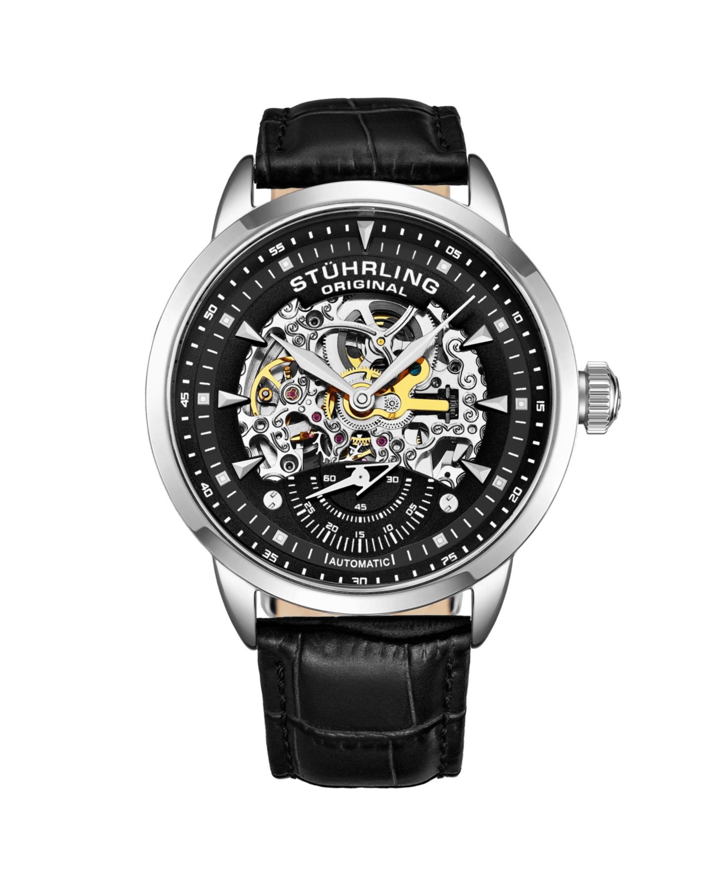 Мужские часы Stuhrling Legacy Black Leather, Black Dial, 44mm Round — фото 3