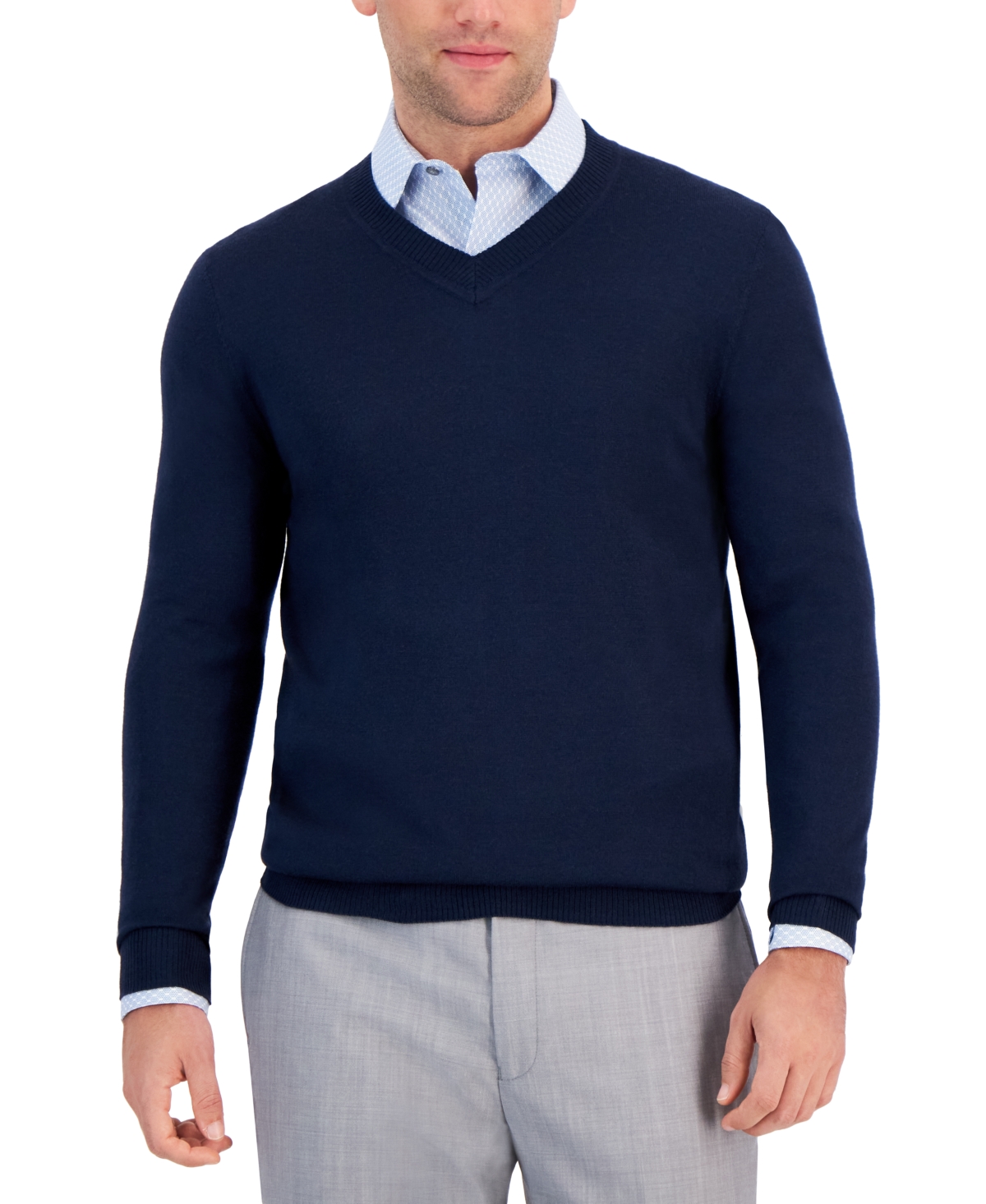 Alfani Men's Long-sleeve V-neck Merino Sweater, Created For Macy's In Neo Navy
