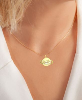 Cubic Zirconia Saturn Pendant Necklace, 13" + 2" extender 