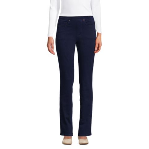 Женские джинсы Lands' End Petite Starfish Mid Rise Knit Denim Straight, цвет: Тёмный индиго