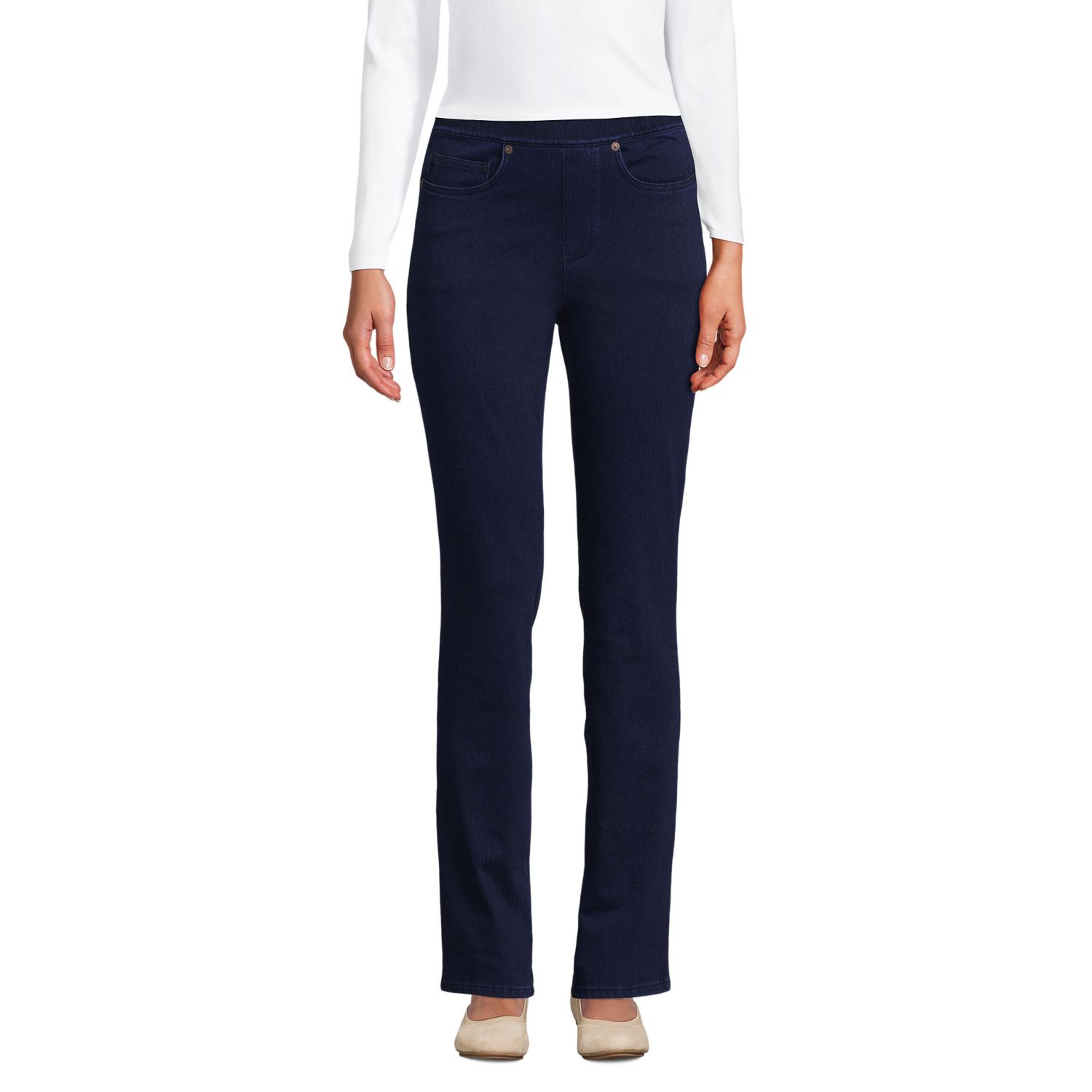 Petite Starfish Mid Rise Knit Denim Straight Jeans