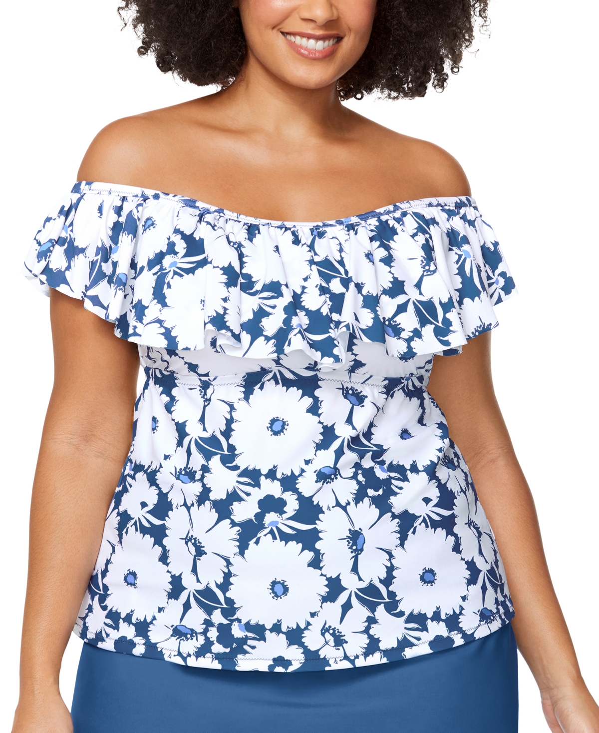 Raisins Curve Trendy Plus Size Tortuga Flounce Tankini Top Women's ...