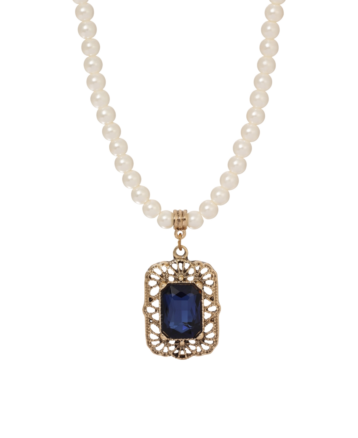 2028 Imitation Pearl Octagon Pendant Necklace In Blue