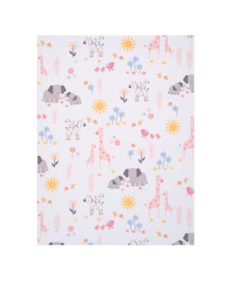 Jazzy Jungle White Fleece Safari Animals Soft Baby Blanket