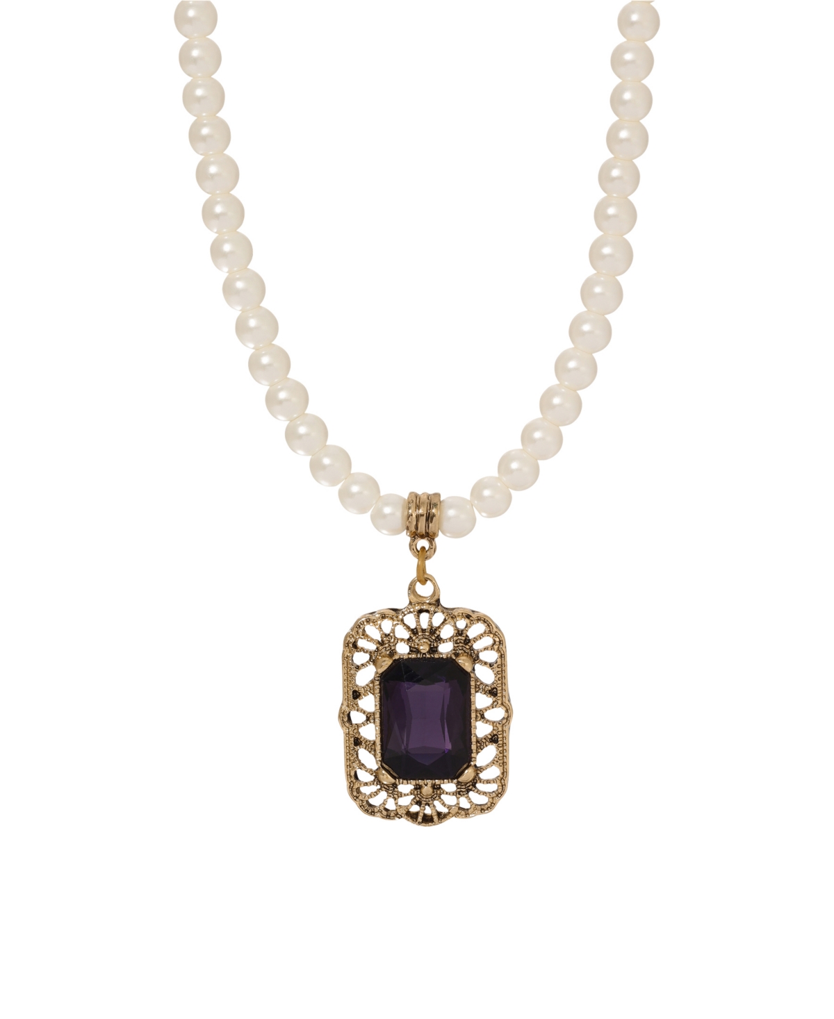 2028 Imitation Pearl Octagon Pendant Necklace In Purple