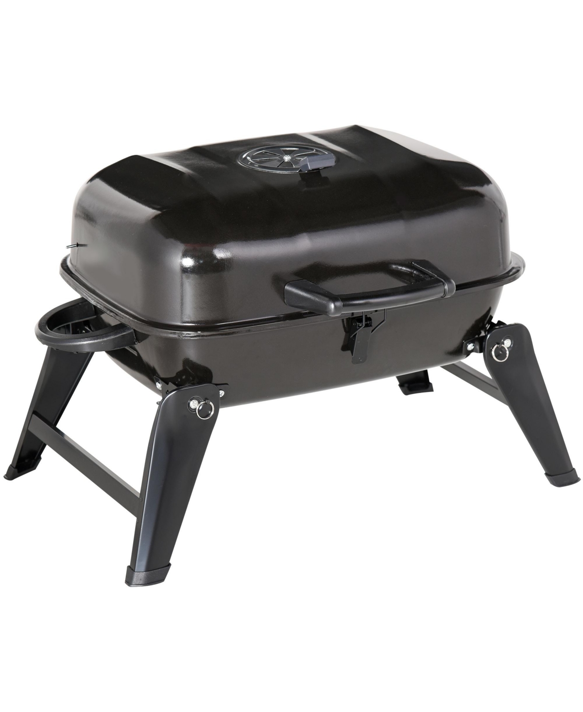 14'' Iron Tabletop Charcoal Grill with Portable Anti-Scalding Handle Design, Folding Legs for Outdoor Bbq for Poolside, Backyard, Garden - Bl