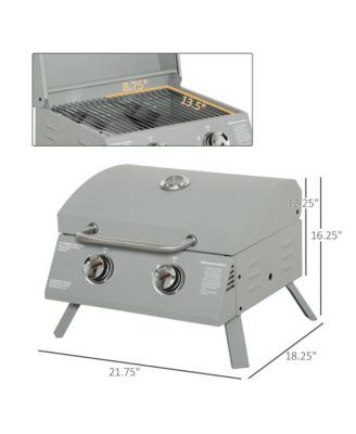 Tabletop Propane Gas Grill BBQ w/ 2 Burners Lid Thermometer,