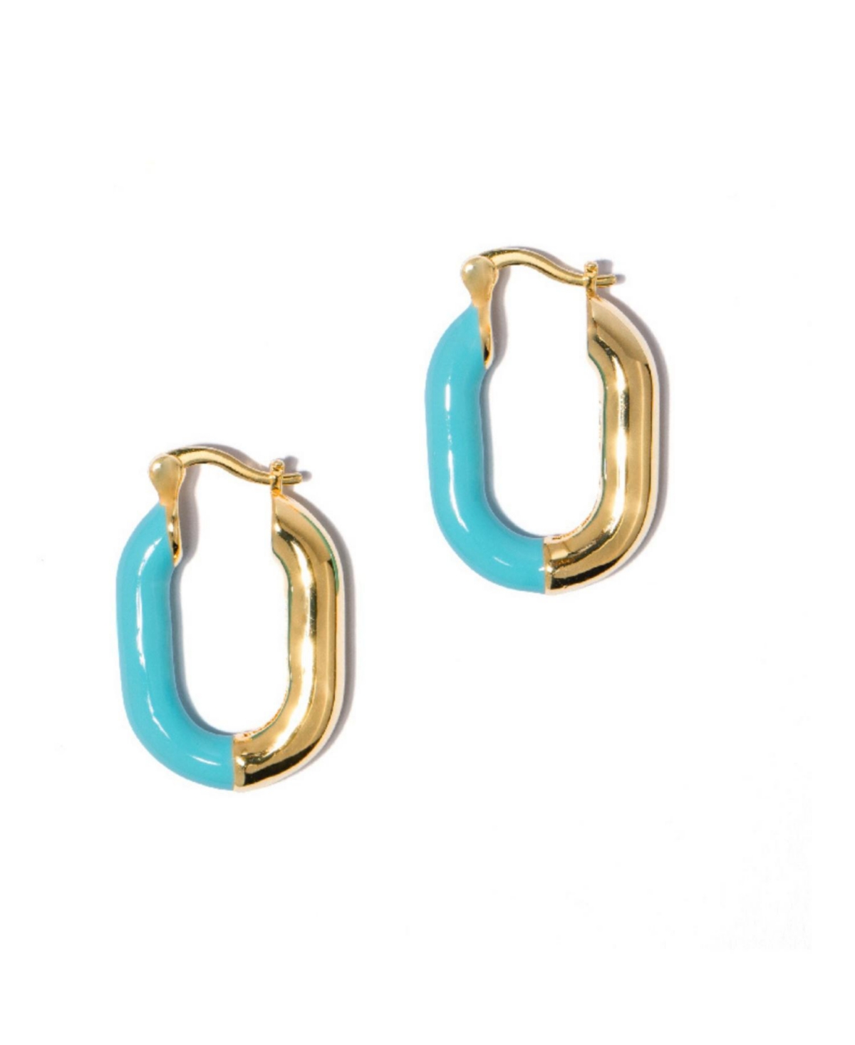 Little Sky Stone Women's Oval Enamel Hoop Earrings In Turquoise