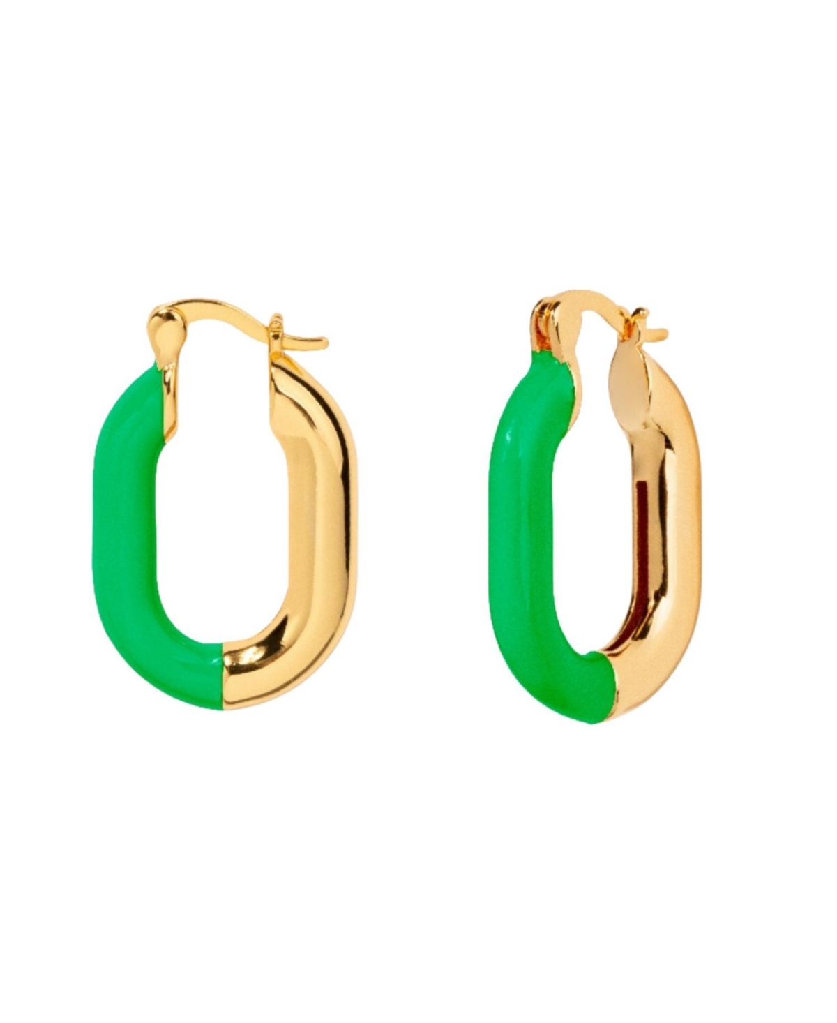 Little Sky Stone Women's Oval Enamel Hoop Earrings In Green