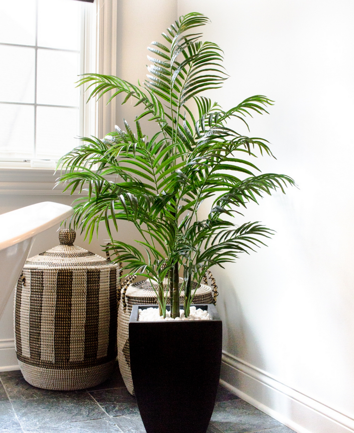 Nearly Natural 4.5' Areca Palm Uv-Resistant Indoor/Outdoor Artificial Tree in Black-Washed Planter