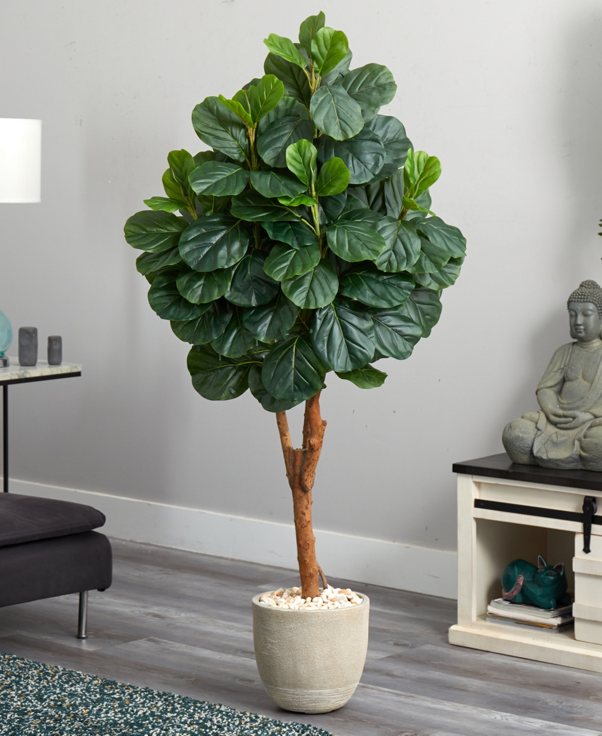 Nearly Natural Fiddle Leaf Fig Artificial Tree in Sand Stone Planter
