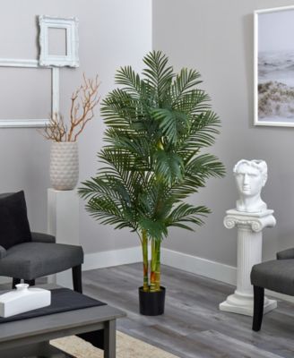 6' Triple Stalk Gold-Tone Cane Artificial Palm Tree