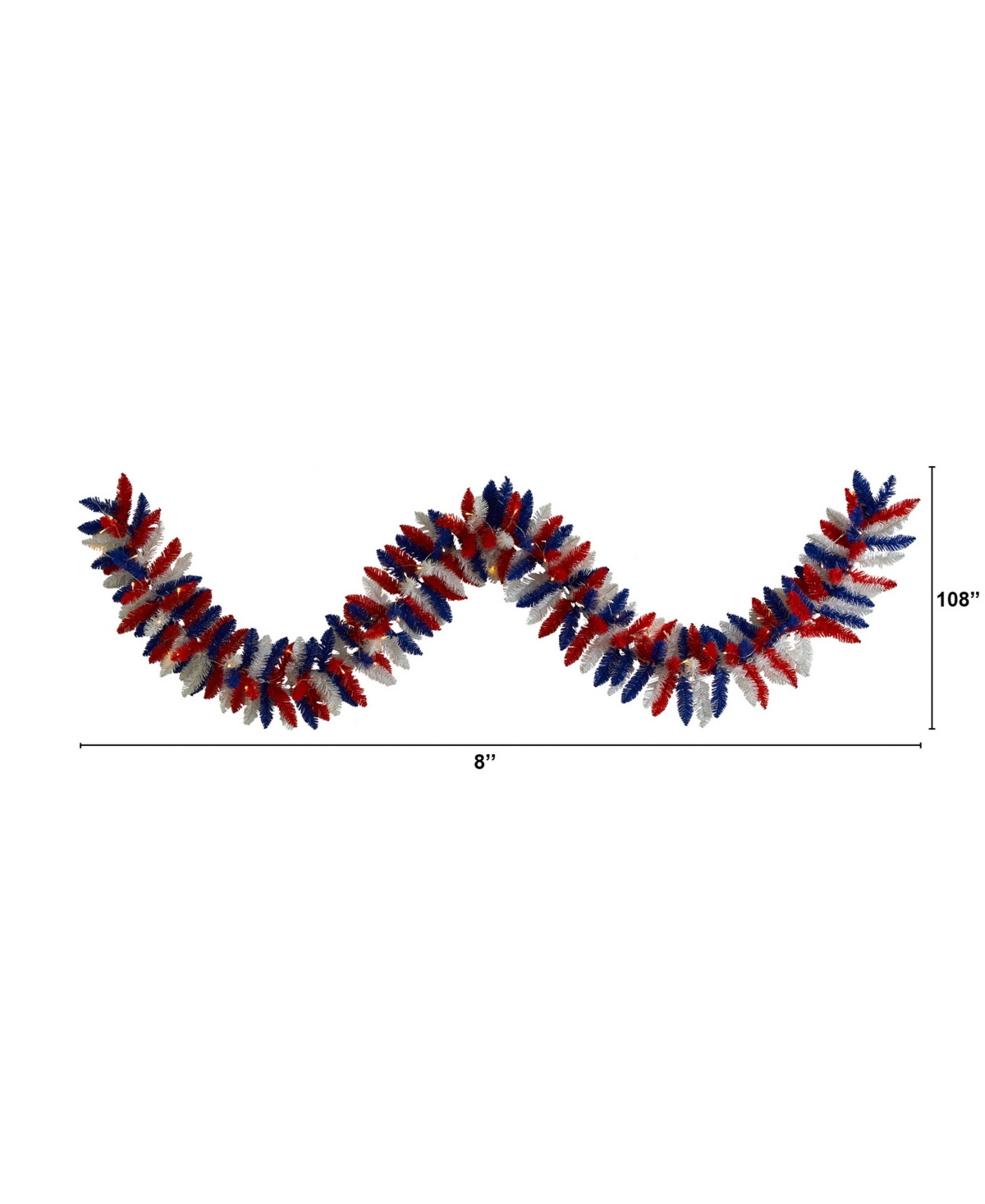 NEARLY NATURAL 9' PATRIOTIC AMERICAN FLAG THEMED ARTIFICIAL GARLAND WITH 50 WARM LED LIGHTS 