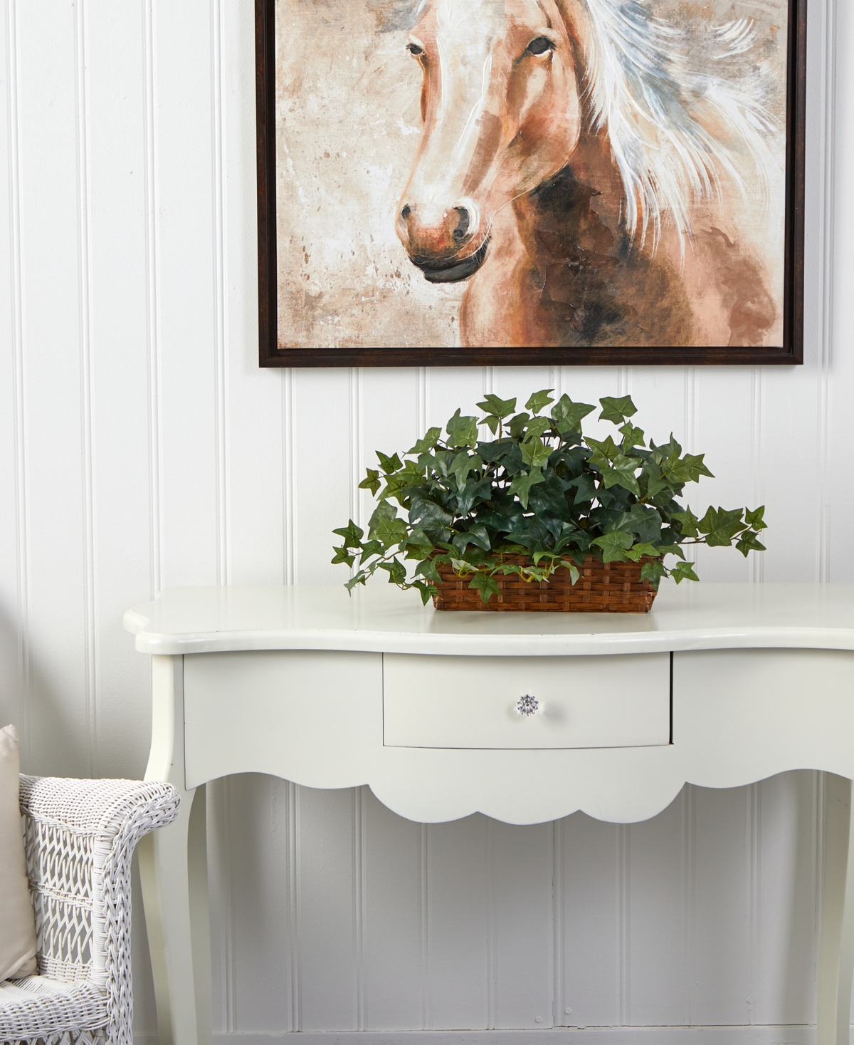 NEARLY NATURAL PUFF IVY W/ LEDGE BASKET 