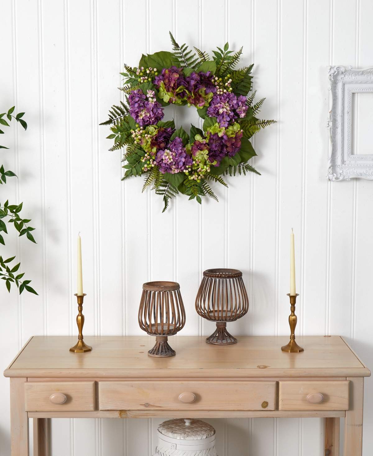 NEARLY NATURAL 24" HYDRANGEA BERRY WREATH 