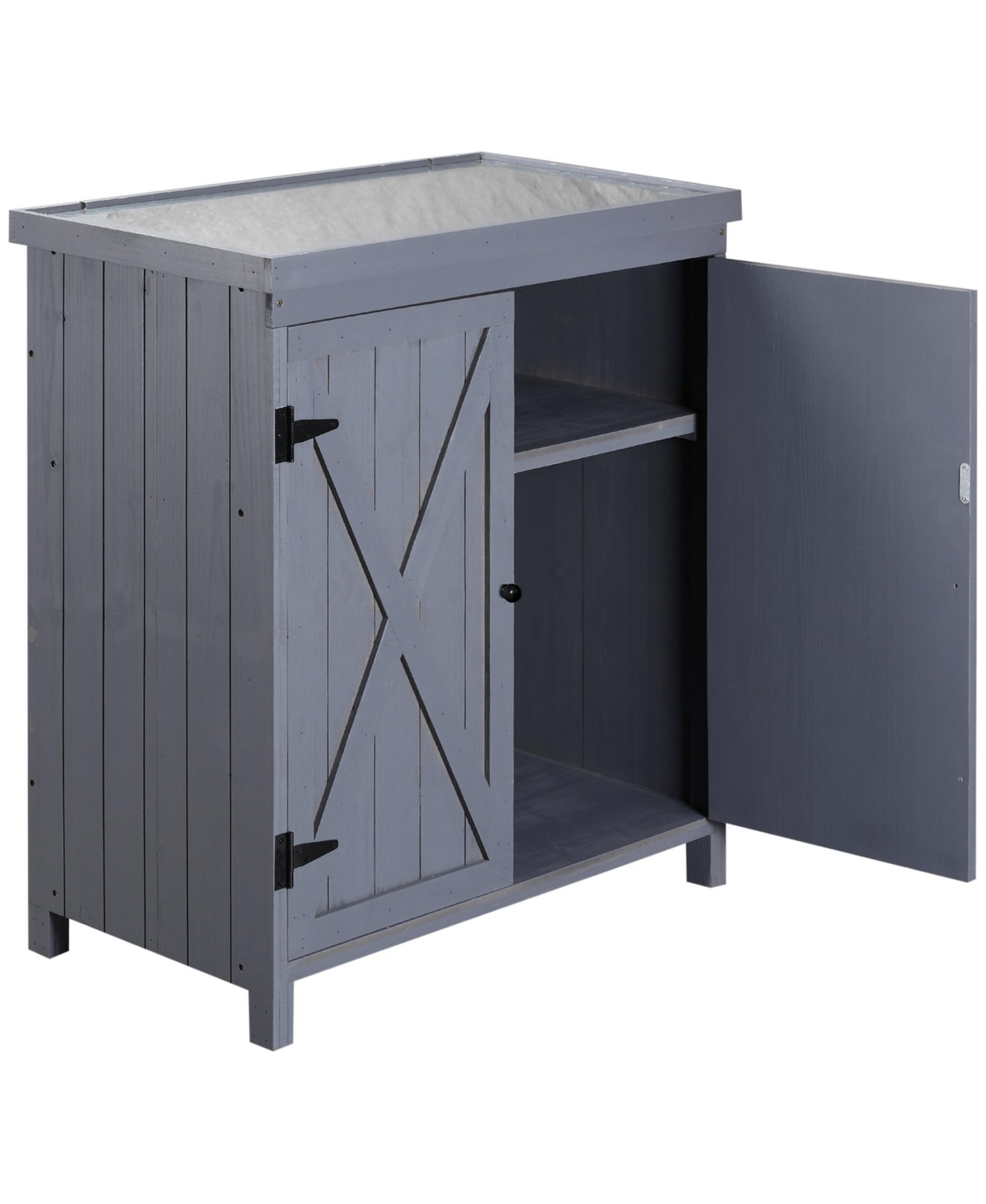 Wooden 36.25 in x 31.5 in Garden Storage Tool Shed with Galvanized Top, - Grey