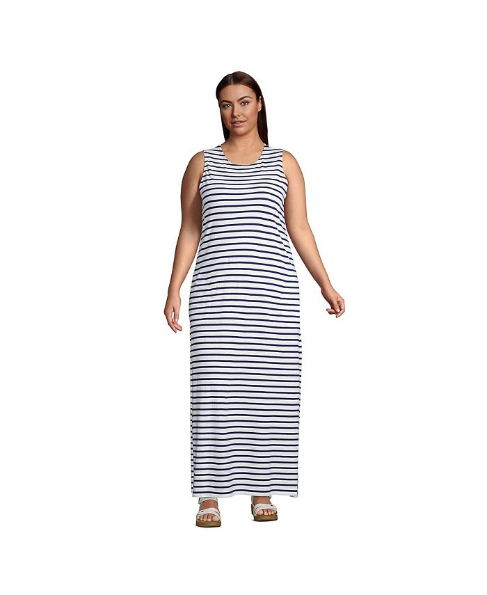 Lands' End Women's Plus Size Cotton Jersey Sleeveless Swim Cover-up ...
