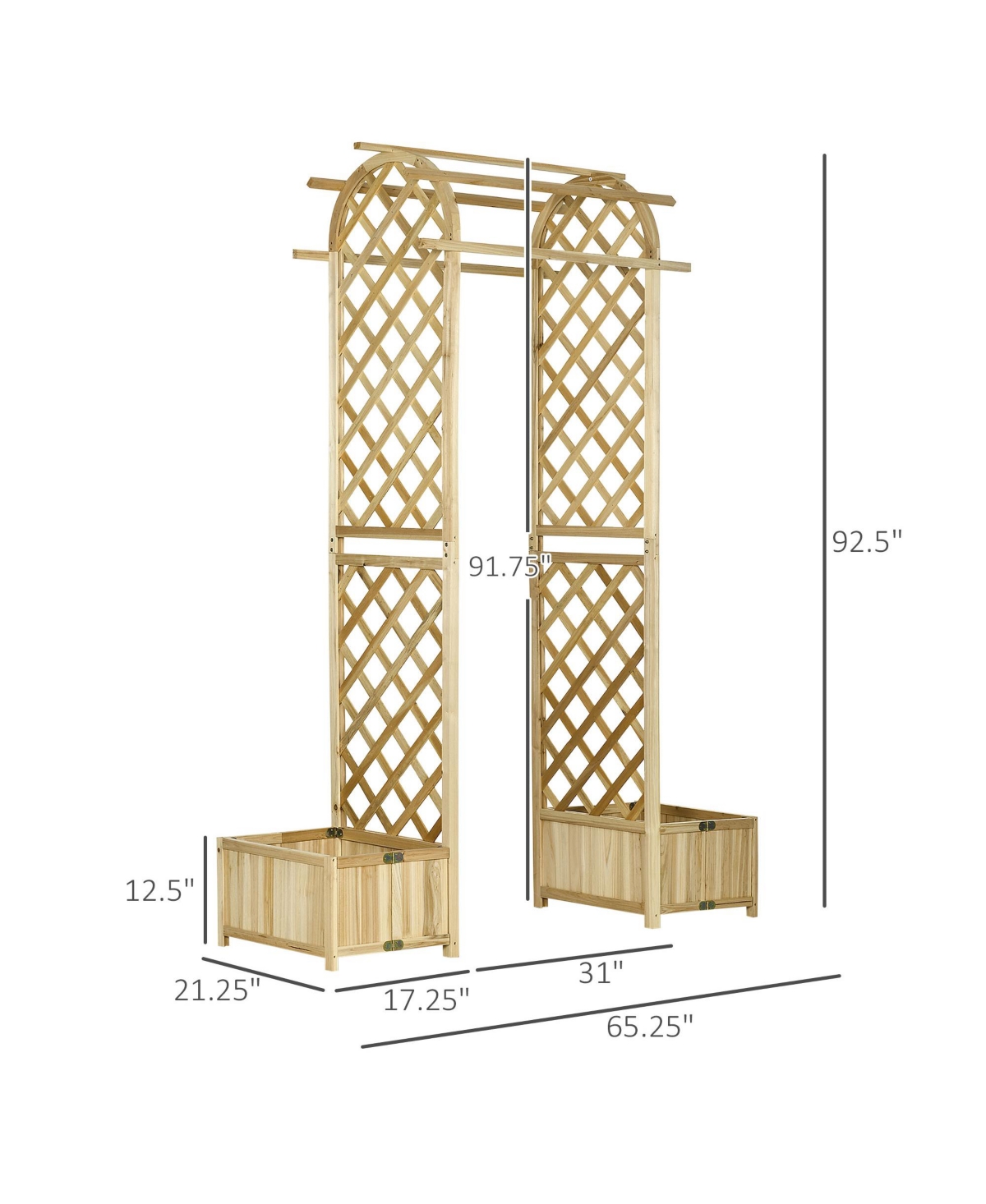 Outsunny Garden Arch, 2 Wood Trellis Sides, 2 Planter Boxes for Climbing Plants or Flower Pots, 7.5' Arbor Archway for Outdoor Wedding, Garden, Decora