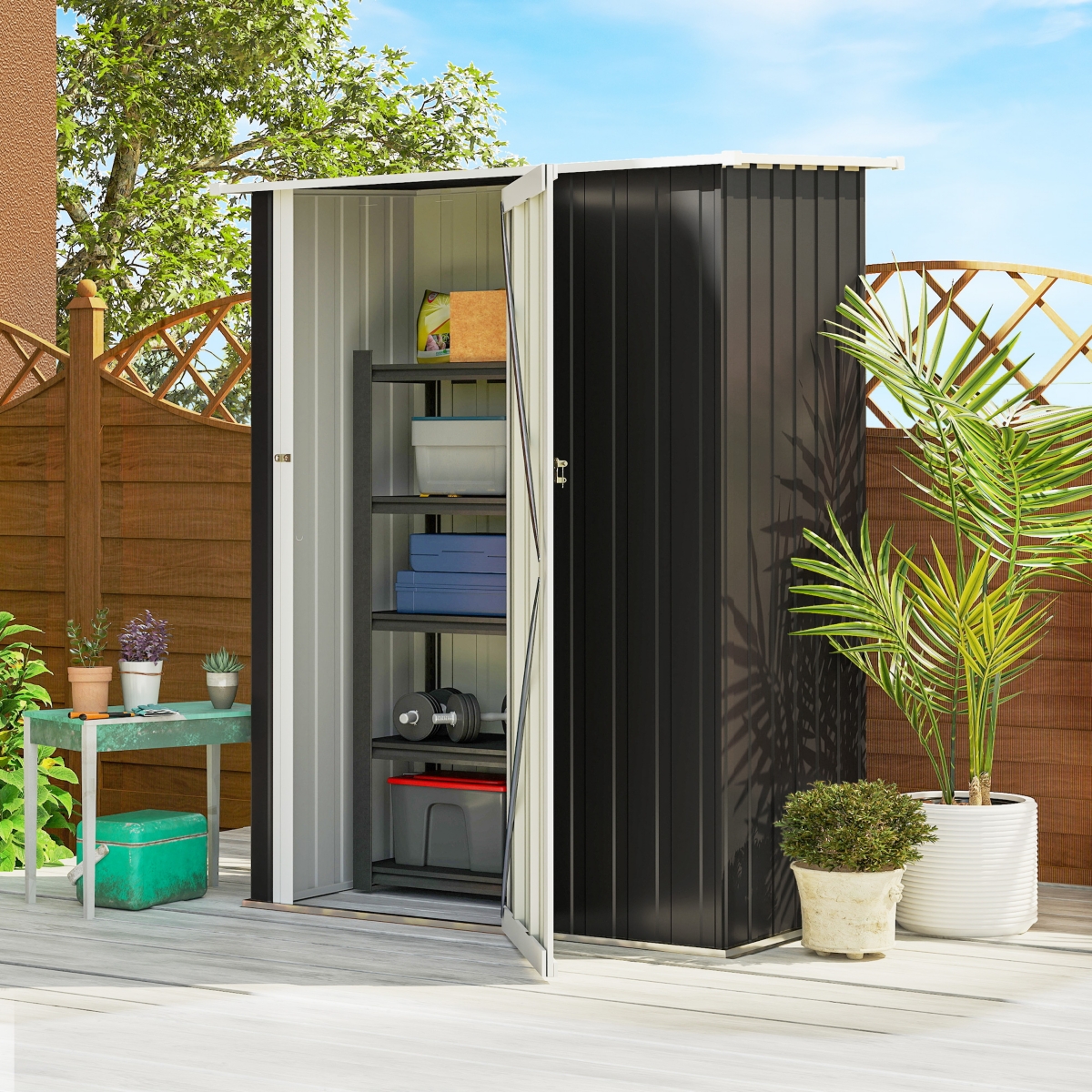 Outsunny 4.7' x 3' Metal Outdoor Storage Shed with Lockable Door