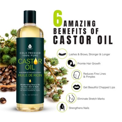 Castor oil (16oz): 100% pure, cold-pressed, hexane-free. Ideal for moisturizing, healing, hair growth, and eyelashes.