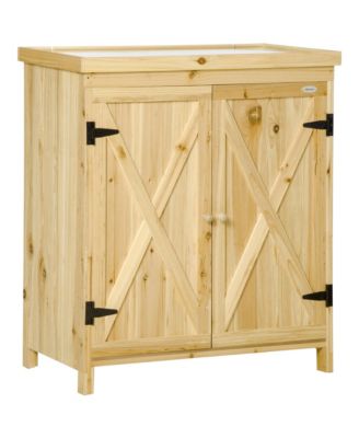 Wooden 3Garden Storage Tool Shed with Galvanized Top, Natural