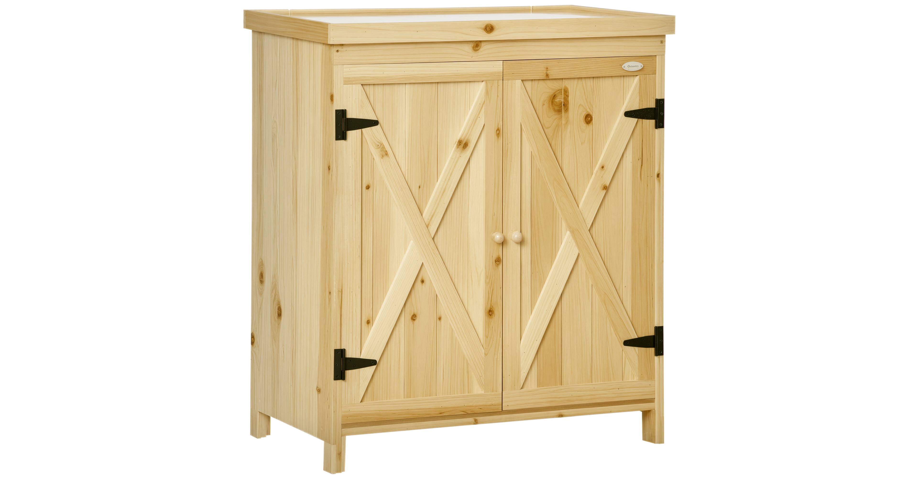 Outsunny Wooden 3Garden Storage Tool Shed with Galvanized Top, Natural
