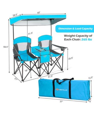 Portable Folding Camping Canopy Chairs w/ Cup Holder Cooler