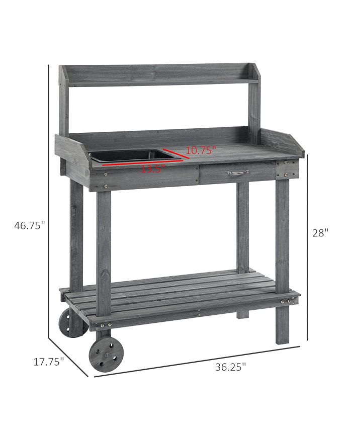 Outsunny 36'' Wooden Potting Bench Work Table with 2 Removable Wheels